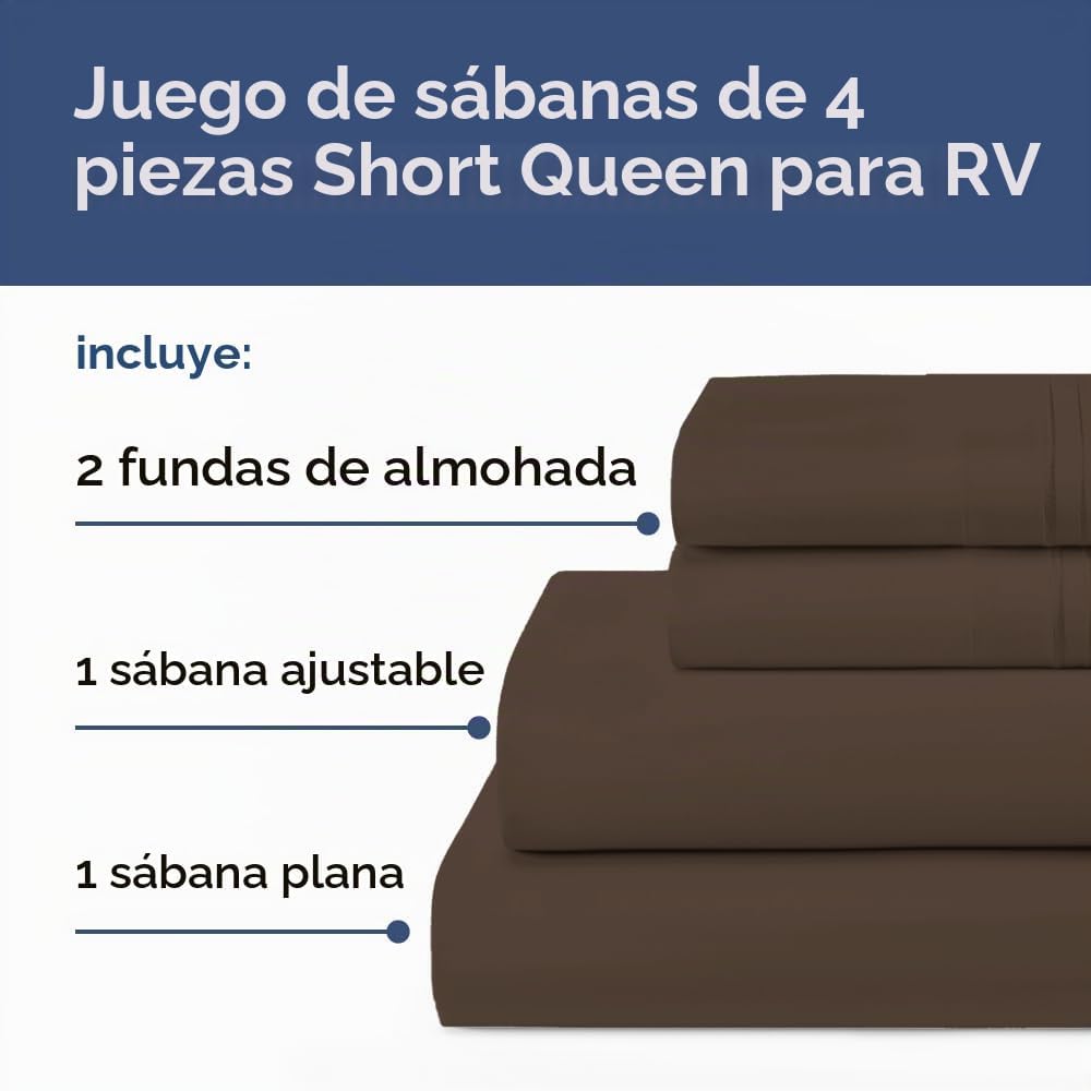 JUEGO DE SÁBANAS SHORT QUEEN 4 PIEZAS MARRÓN PARA CARAVANA - 2