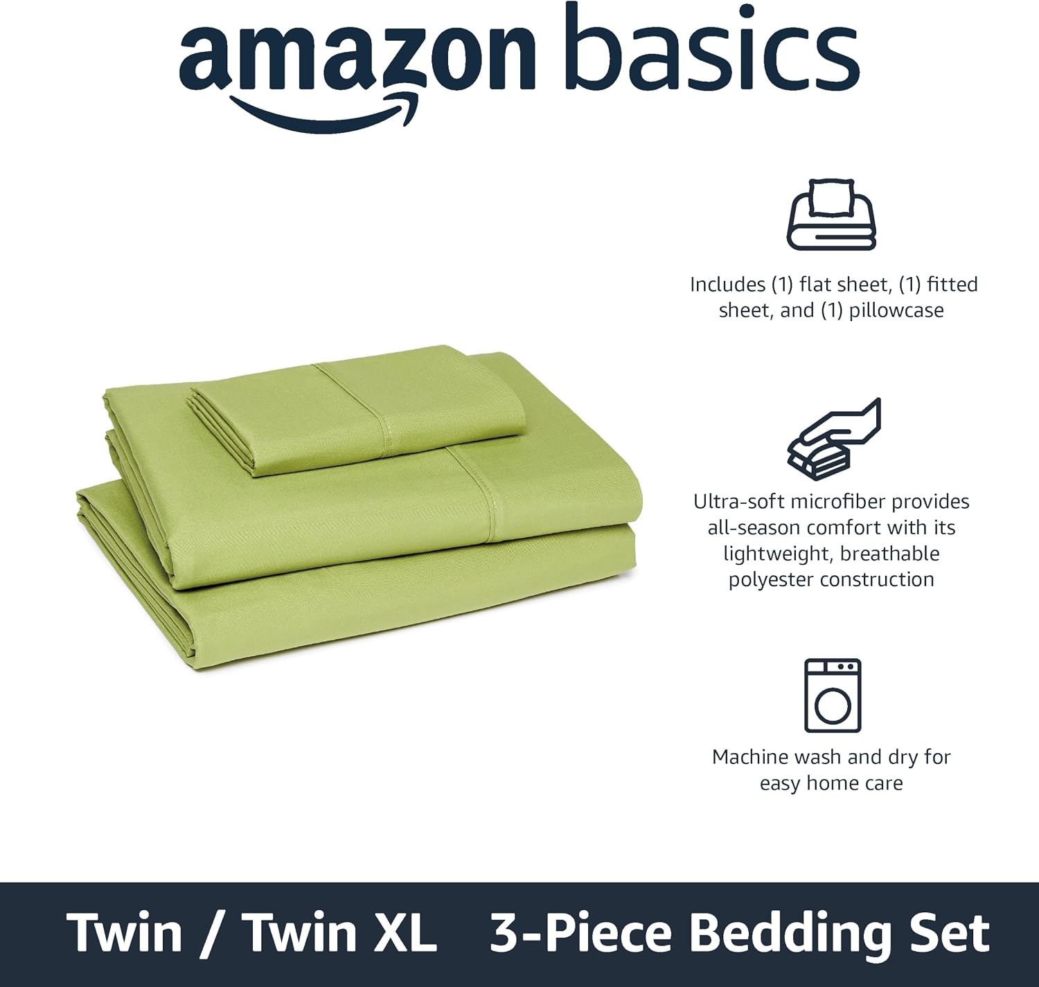 JUEGO DE SÁBANAS AMAZON BASICS MICROFIBRA TWIN XL VERDE OLIVA - 2