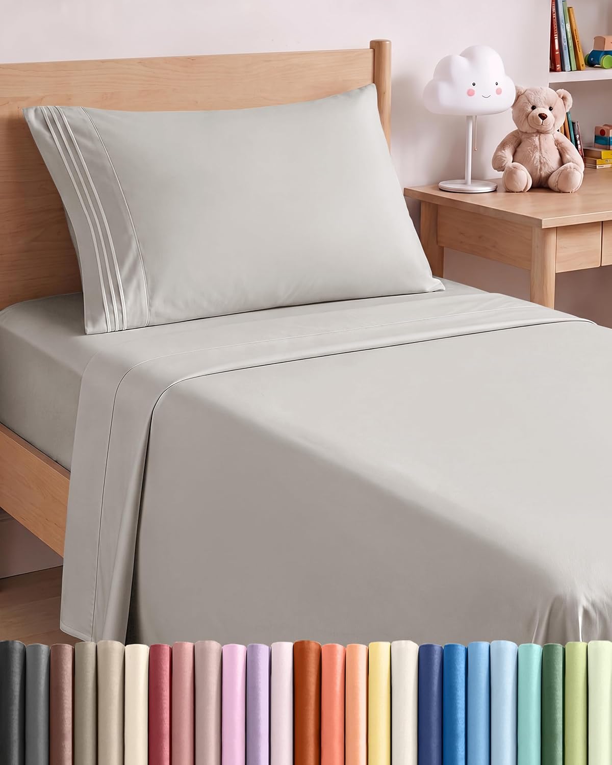 JUEGO DE SÁBANAS TWIN SIZE 3 PIEZAS MICROFIBRA GRIS CLARO - 1