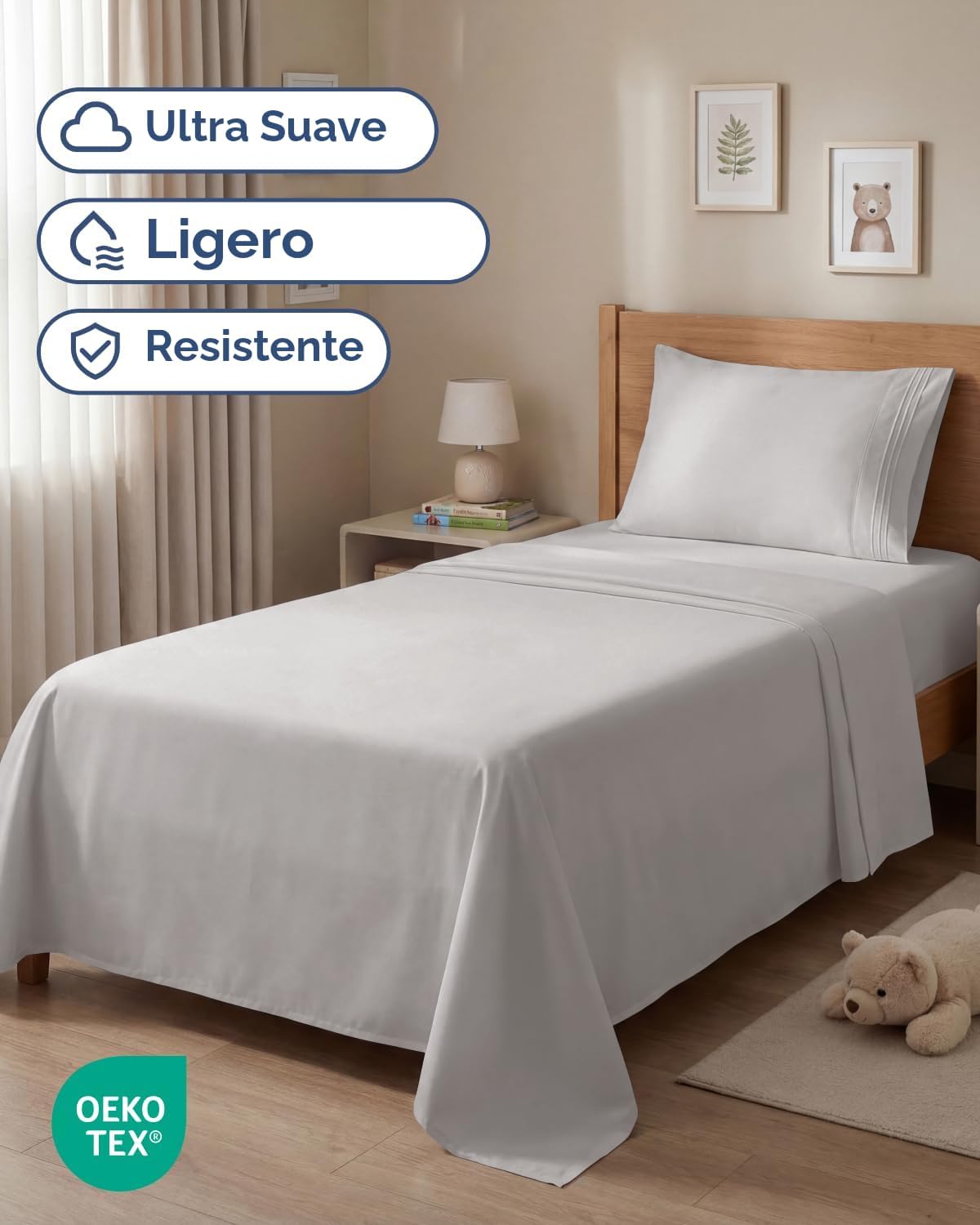 JUEGO DE SÁBANAS TWIN SIZE 3 PIEZAS MICROFIBRA GRIS CLARO - 2