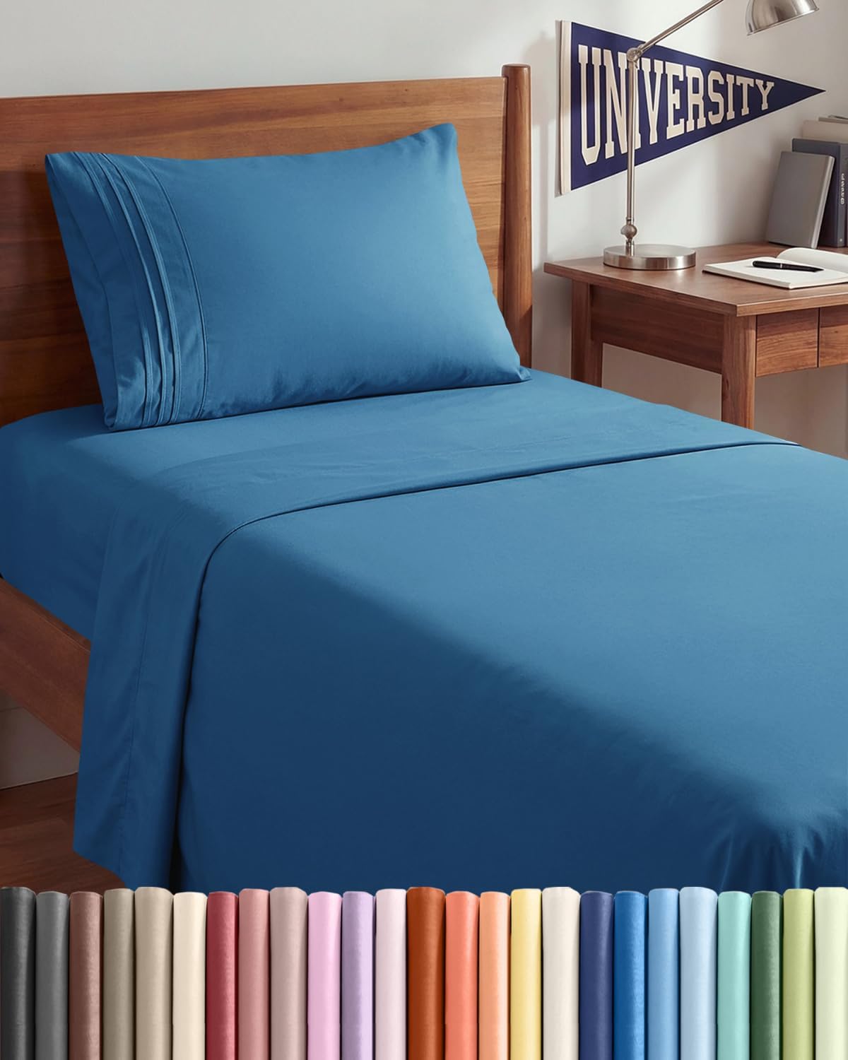 JUEGO DE SÁBANAS TWIN XL 3 PIEZAS MICROFIBRA DENIM BLUE - 1