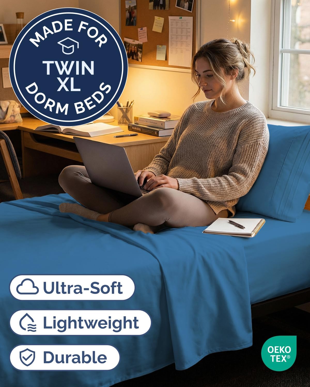 JUEGO DE SÁBANAS TWIN XL 3 PIEZAS MICROFIBRA DENIM BLUE - 2