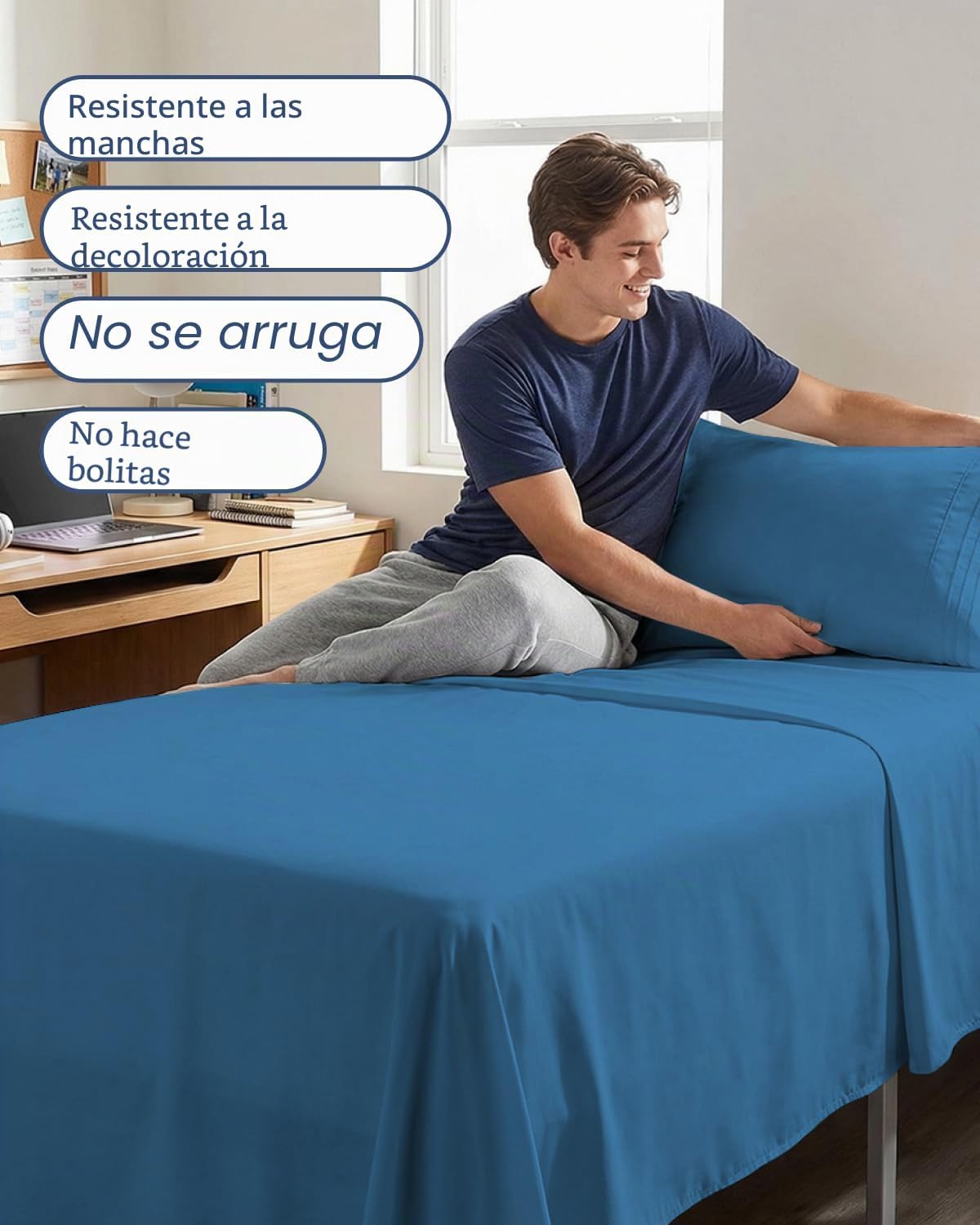 JUEGO DE SÁBANAS TWIN XL 3 PIEZAS MICROFIBRA DENIM BLUE - 5