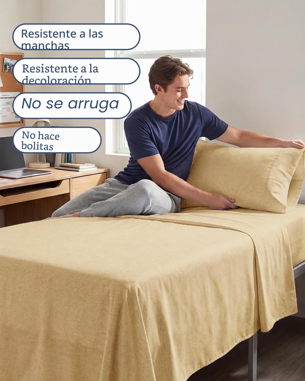 JUEGO DE SÁBANAS TWIN XL 3 PIEZAS CGK UNLIMITED MICROFIBRA BEIGE - 5
