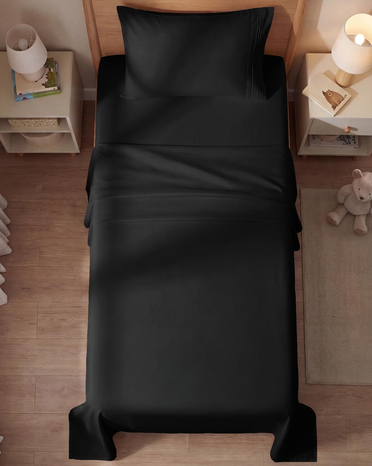 JUEGO DE SÁBANAS TWIN SIZE 3 PIEZAS MICROFIBRA NEGRO - 2