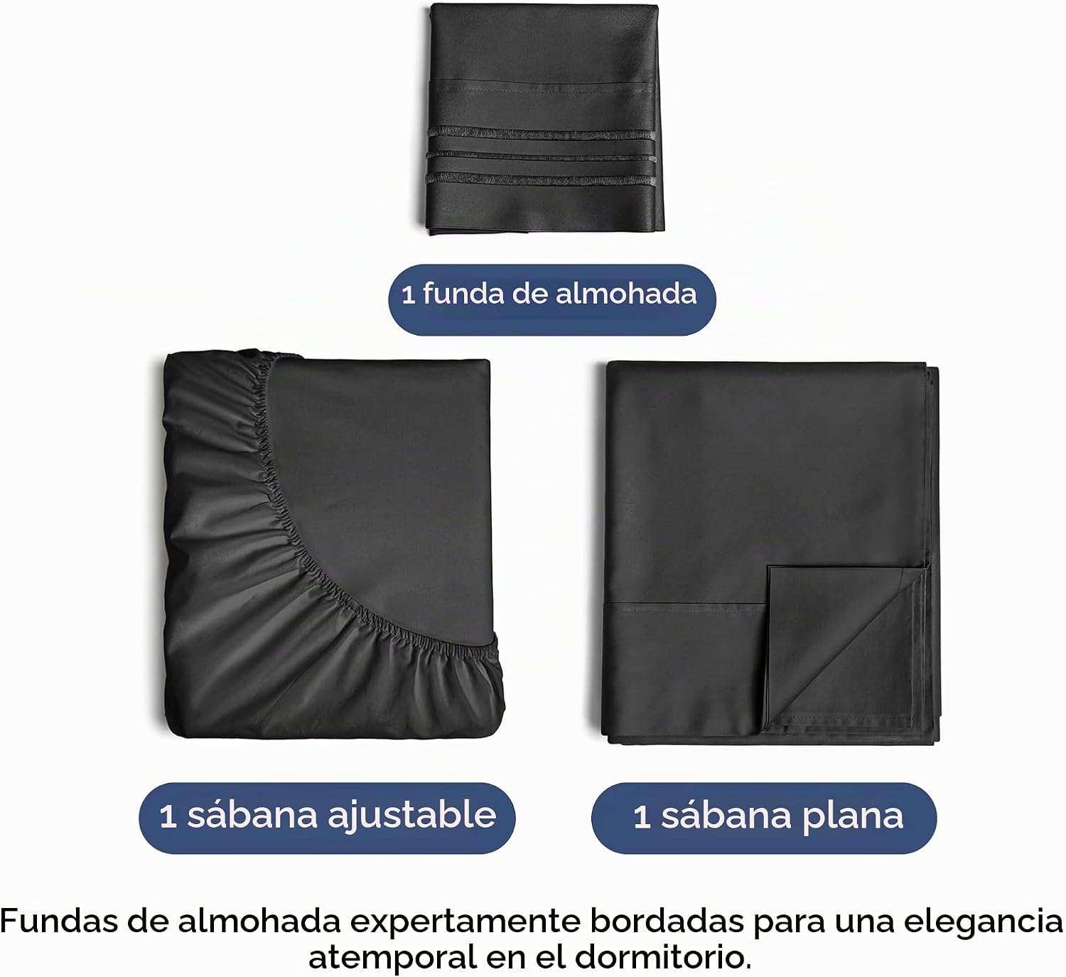 JUEGO DE SÁBANAS TWIN SIZE 3 PIEZAS MICROFIBRA NEGRO - 3