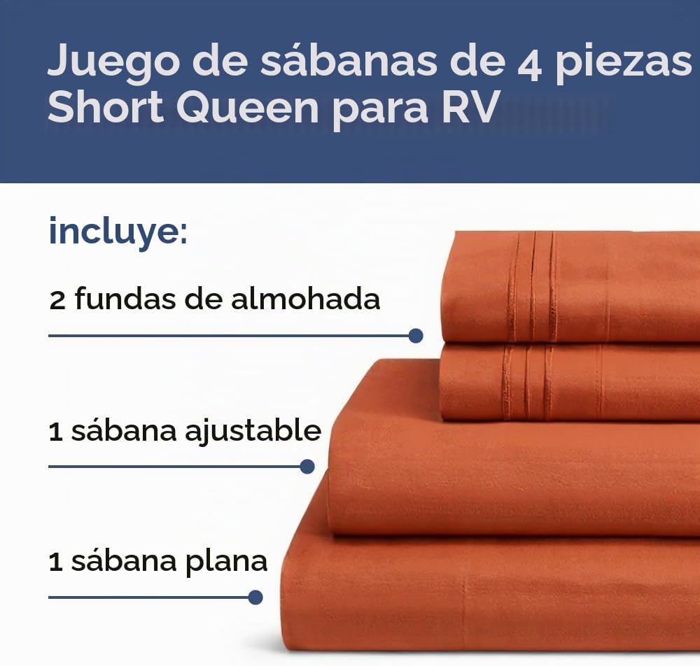JUEGO DE SÁBANAS SHORT QUEEN 4 PIEZAS CGK UNLIMITED TERRACOTA - 2