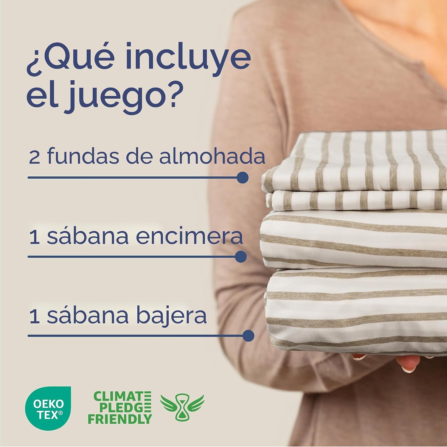 JUEGO DE SÁBANAS QUEEN SIZE 4 PIEZAS CGK UNLIMITED MICROFIBRA BEIGE RAYAS - 2