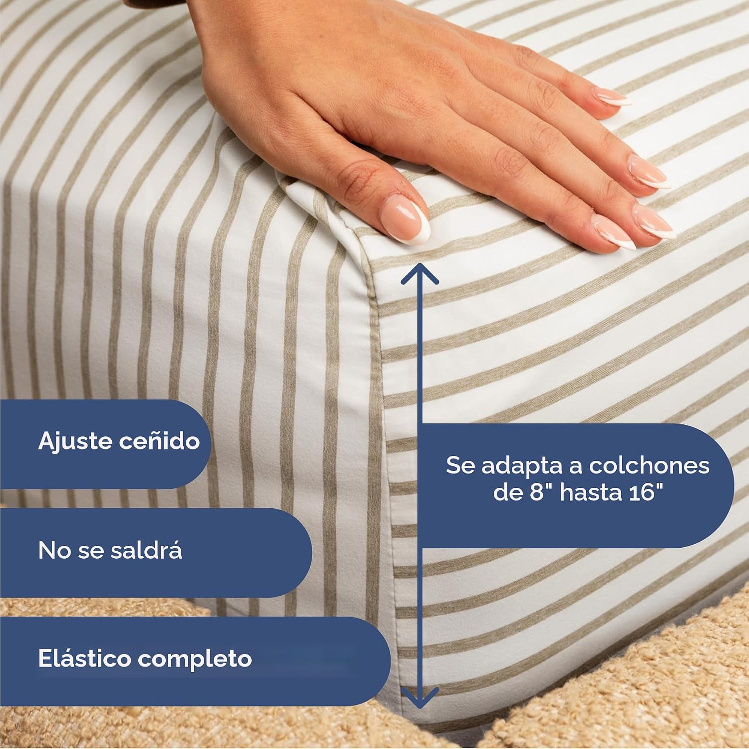 JUEGO DE SÁBANAS QUEEN SIZE 4 PIEZAS CGK UNLIMITED MICROFIBRA BEIGE RAYAS - 3