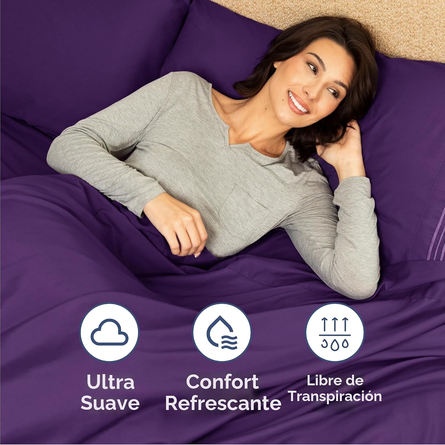 JUEGO DE SÁBANAS QUEEN SIZE 4 PIEZAS CGK UNLIMITED PÚRPURA - 4
