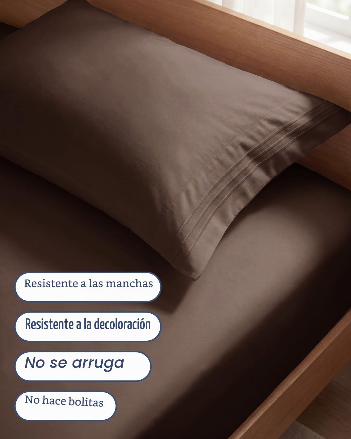 JUEGO DE SÁBANAS TWIN SIZE 3 PIEZAS MICROFIBRA MARRÓN - 5