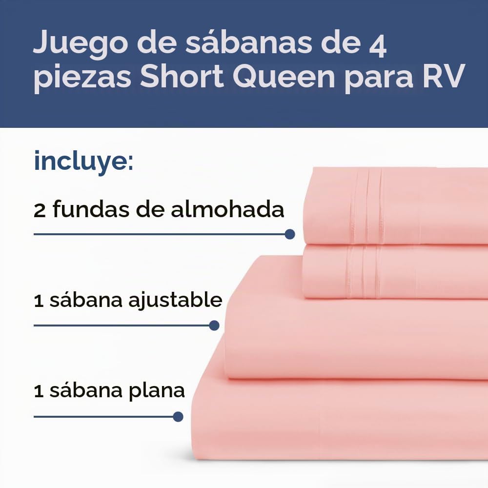 JUEGO DE SÁBANAS SHORT QUEEN 4 PIEZAS CGK UNLIMITED ROSA BEBÉ - 2