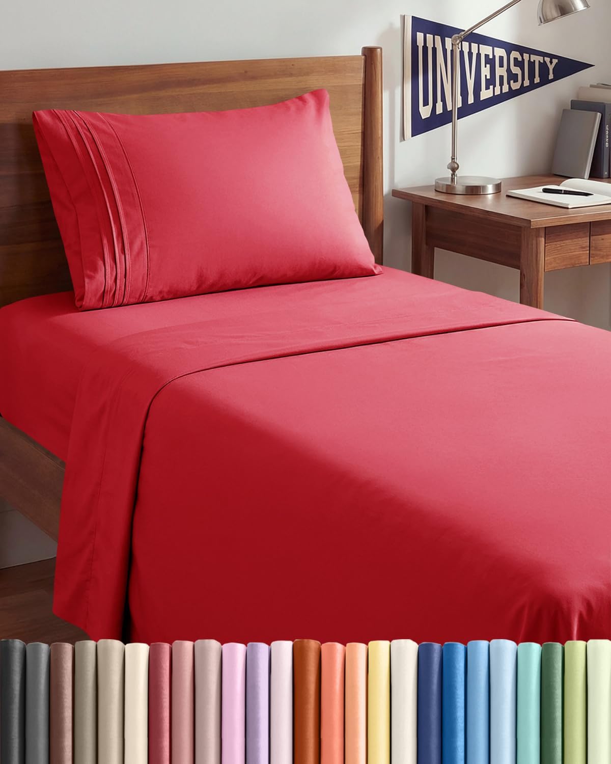 JUEGO DE SÁBANAS TWIN XL 3 PIEZAS MICROFIBRA ROJO - 1