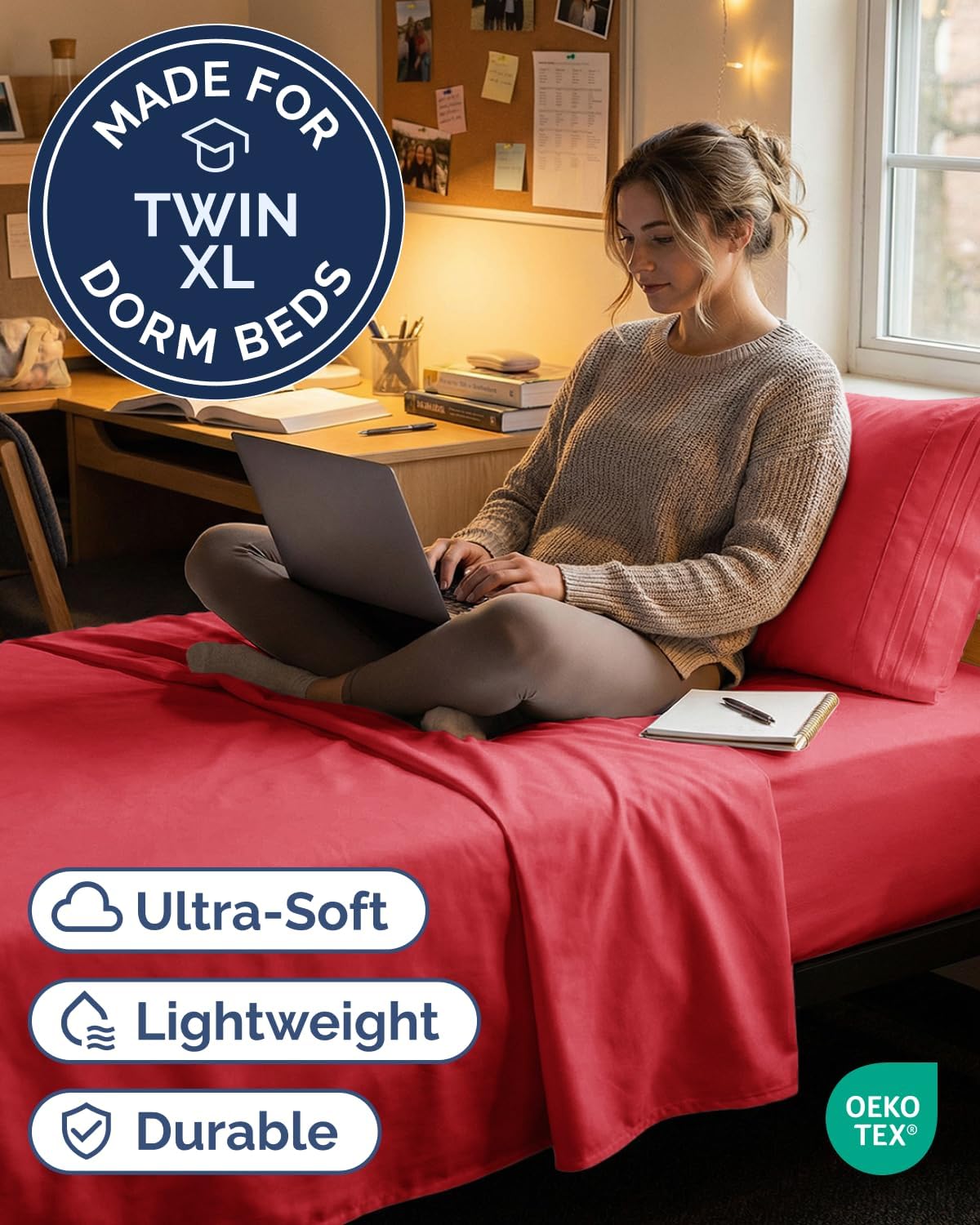 JUEGO DE SÁBANAS TWIN XL 3 PIEZAS MICROFIBRA ROJO - 2