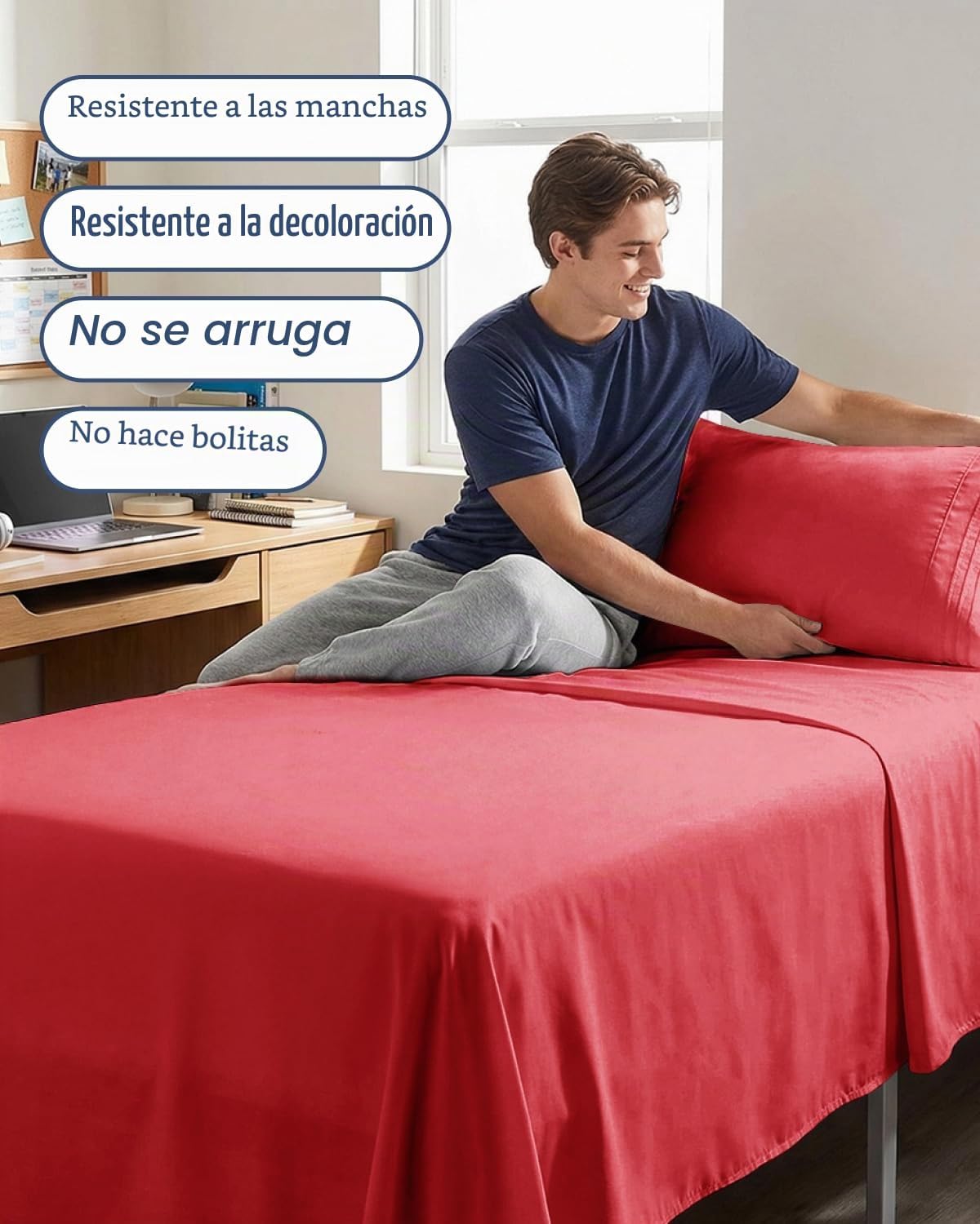 JUEGO DE SÁBANAS TWIN XL 3 PIEZAS MICROFIBRA ROJO - 5