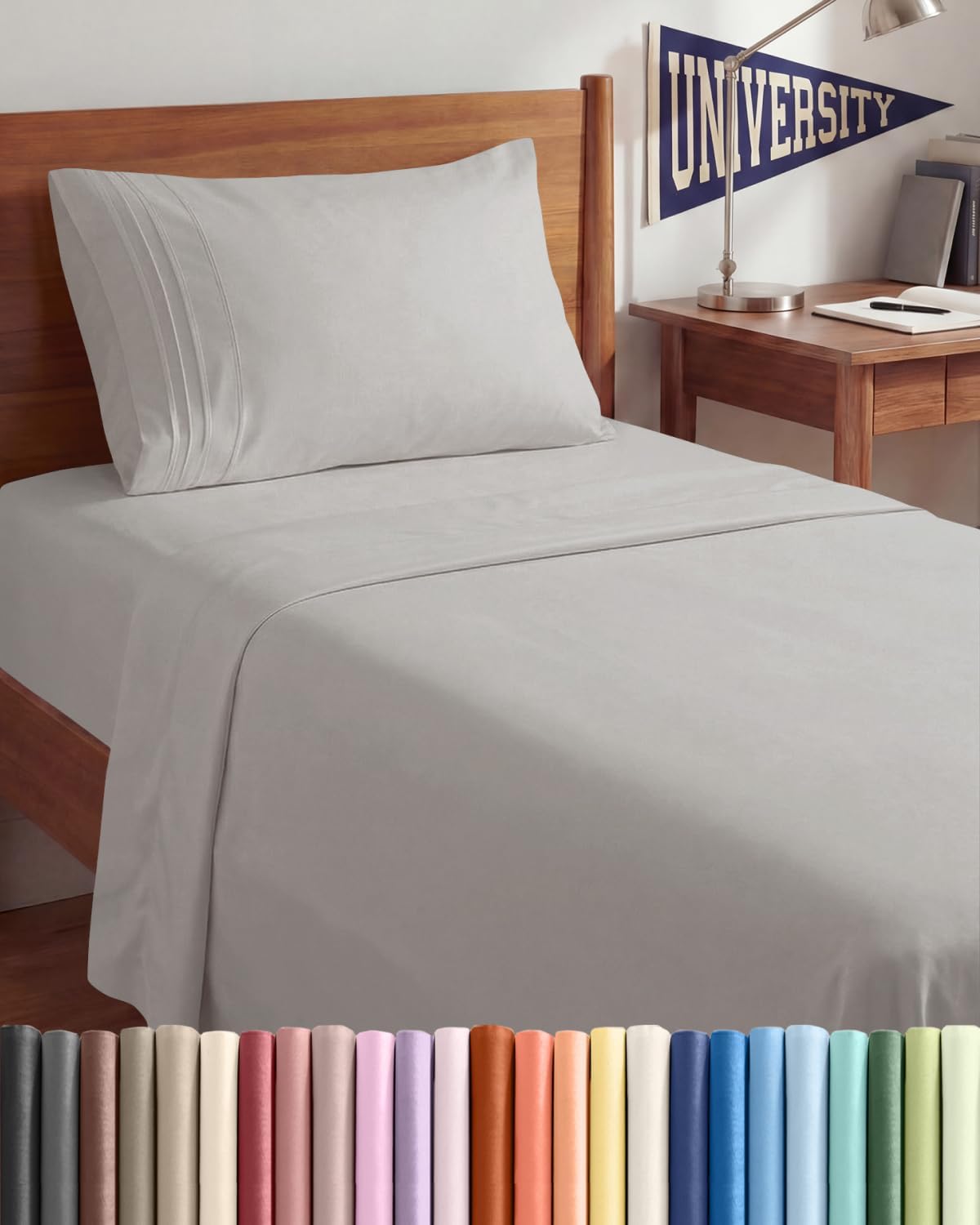 JUEGO DE SÁBANAS TWIN XL 3 PIEZAS MICROFIBRA GRIS CLARO - 1