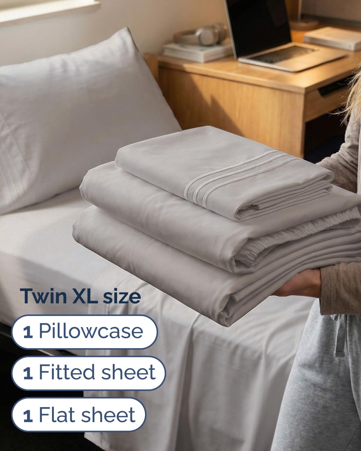 JUEGO DE SÁBANAS TWIN XL 3 PIEZAS MICROFIBRA GRIS CLARO - 3