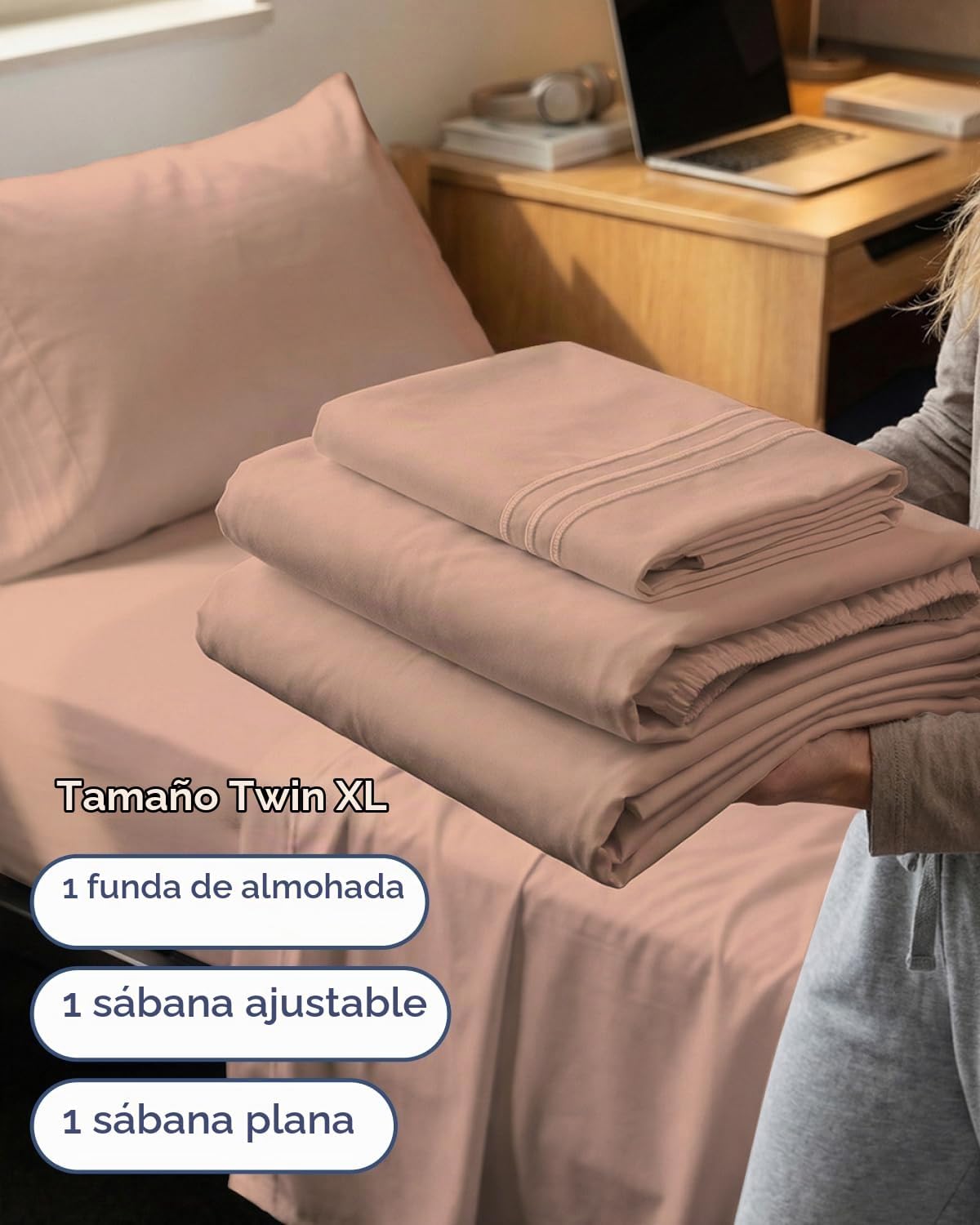 JUEGO DE SÁBANAS TWIN XL 3 PIEZAS MICROFIBRA MALVA - 3