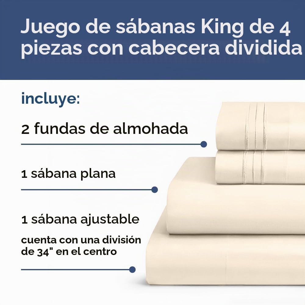 JUEGO DE SÁBANAS SPLIT KING CGK UNLIMITED 4 PIEZAS BLANCO - 2