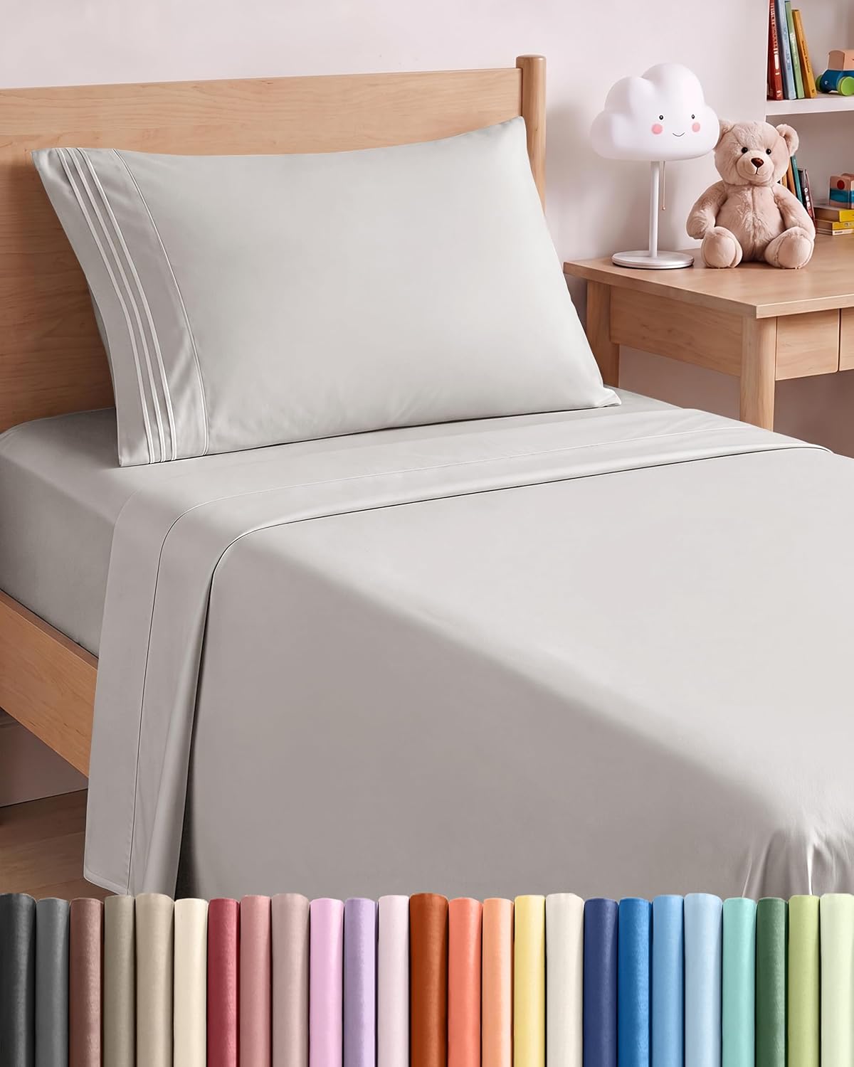 JUEGO DE SÁBANAS TWIN SIZE 3 PIEZAS MICROFIBRA GRIS FRANCÉS - 1