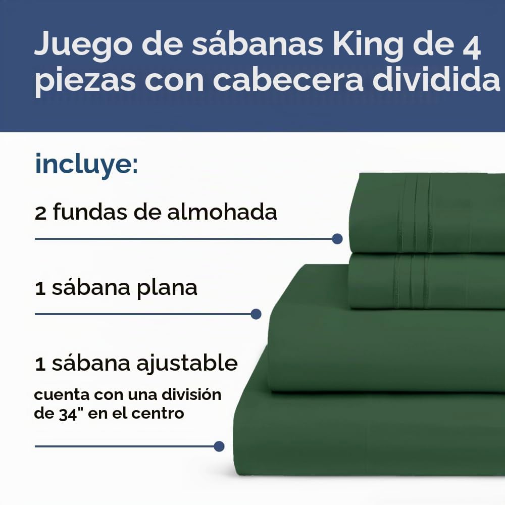 JUEGO DE SÁBANAS SPLIT KING CGK UNLIMITED VERDE ESMERALDA 4 PIEZAS - 3