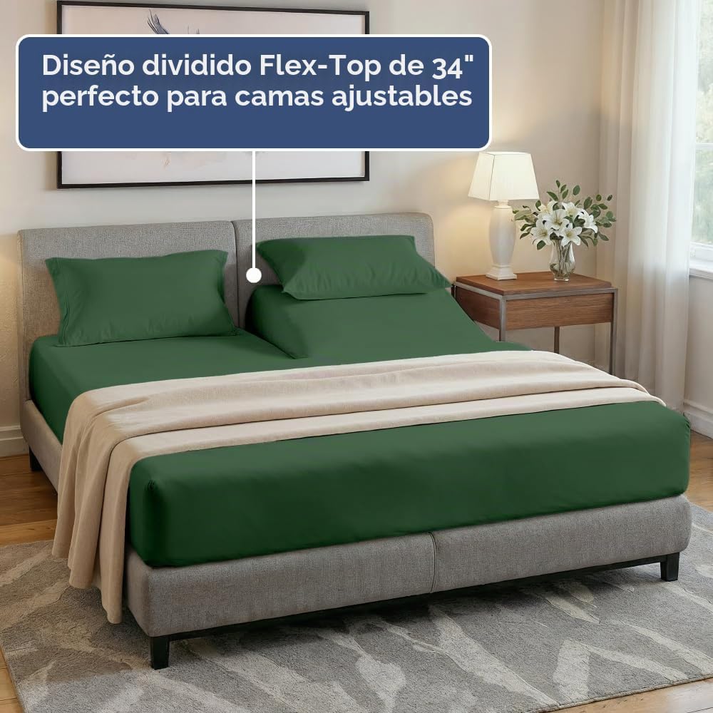 JUEGO DE SÁBANAS SPLIT KING CGK UNLIMITED VERDE ESMERALDA 4 PIEZAS - 4