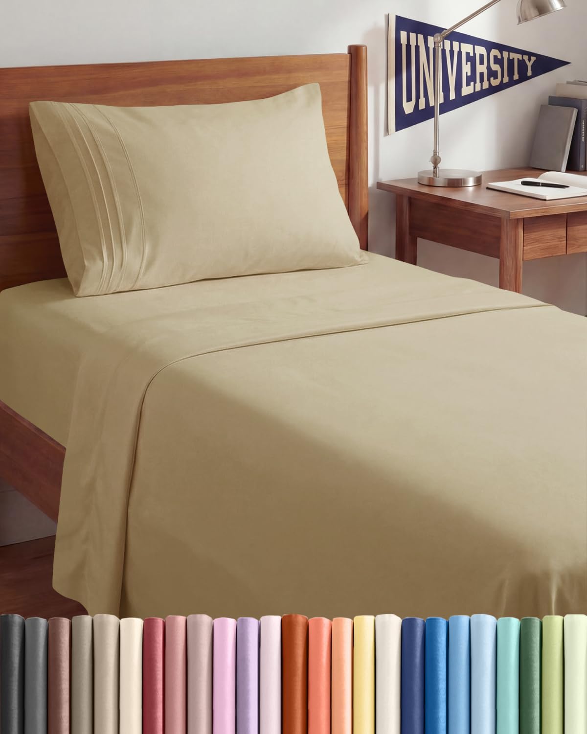 JUEGO DE SÁBANAS TWIN XL 3 PIEZAS MICROFIBRA BEIGE CGK UNLIMITED - 1