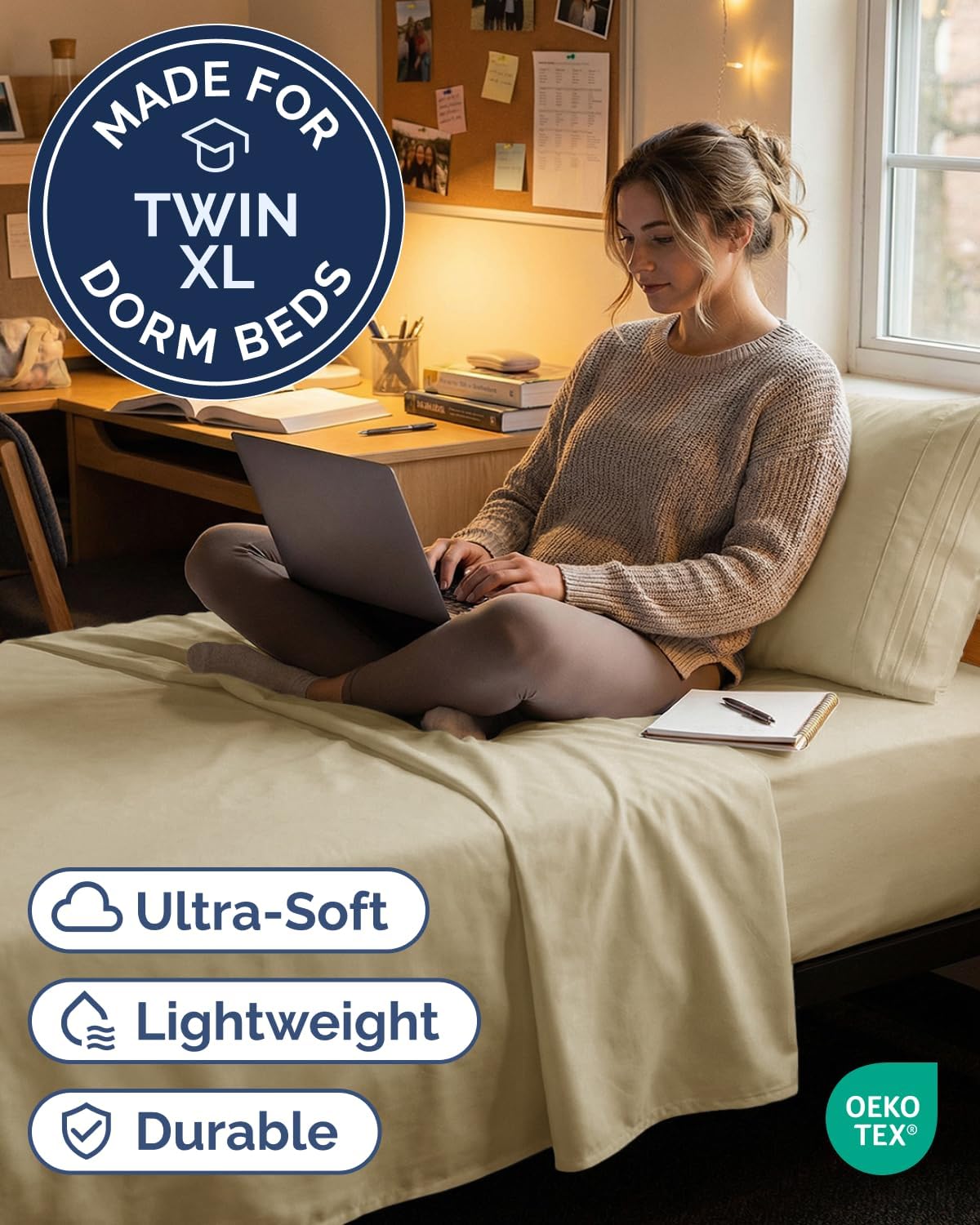 JUEGO DE SÁBANAS TWIN XL 3 PIEZAS MICROFIBRA BEIGE CGK UNLIMITED - 2