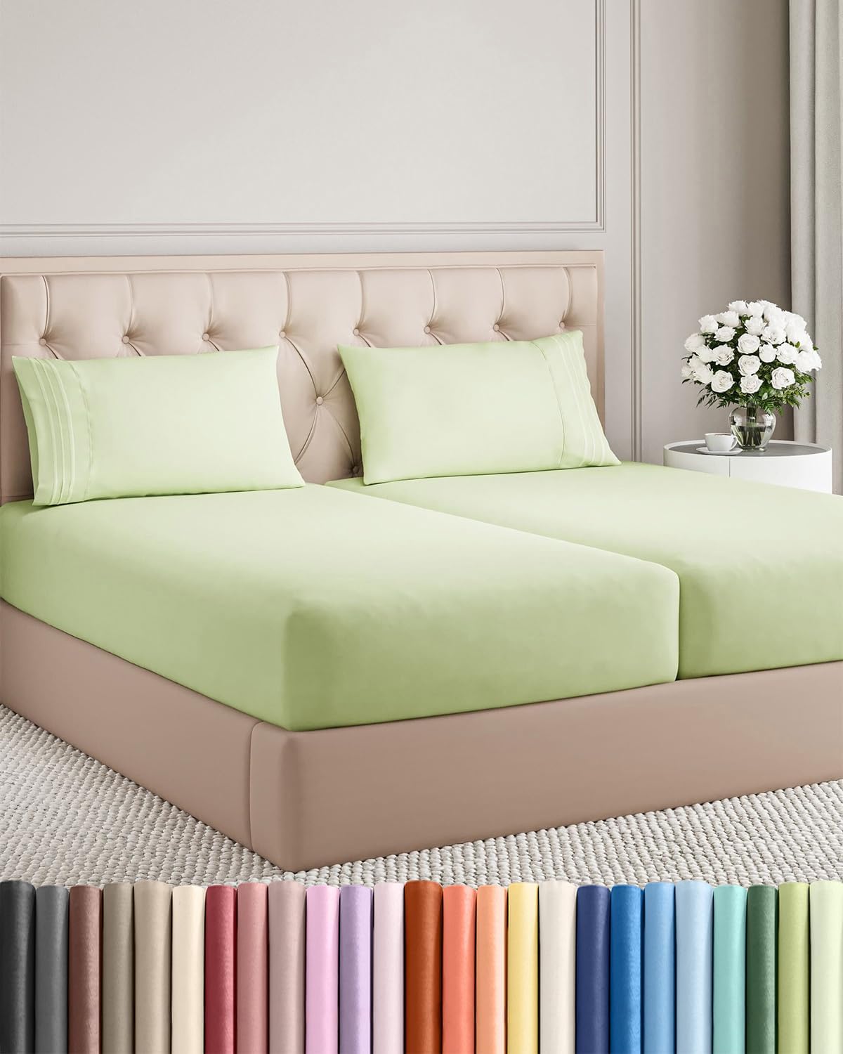JUEGO DE SÁBANAS SPLIT KING 5 PIEZAS MICROFIBRA VERDE SALVIA - 1