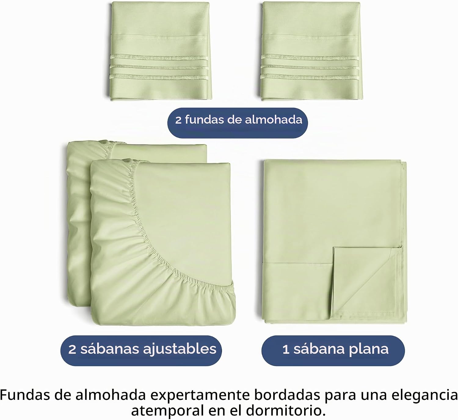 JUEGO DE SÁBANAS SPLIT KING 5 PIEZAS MICROFIBRA VERDE SALVIA - 2