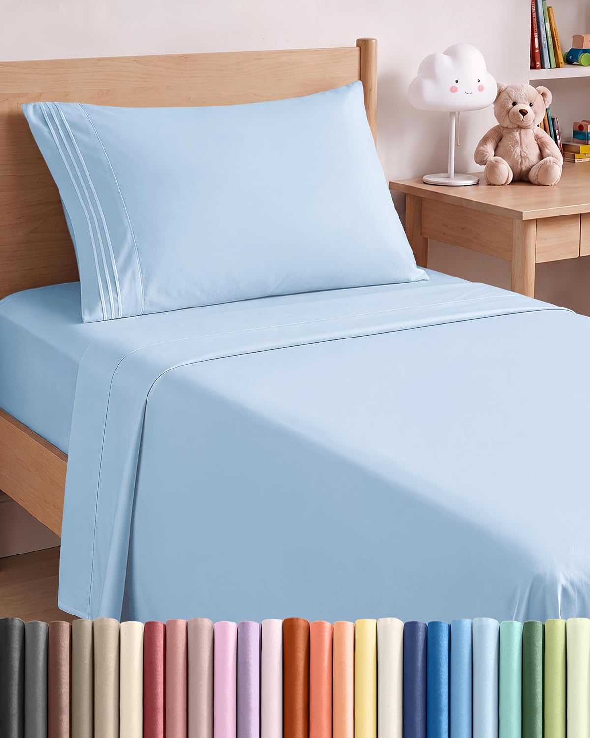 JUEGO DE SÁBANAS TWIN SIZE 3 PIEZAS MICROFIBRA AZUL CLARO - 1