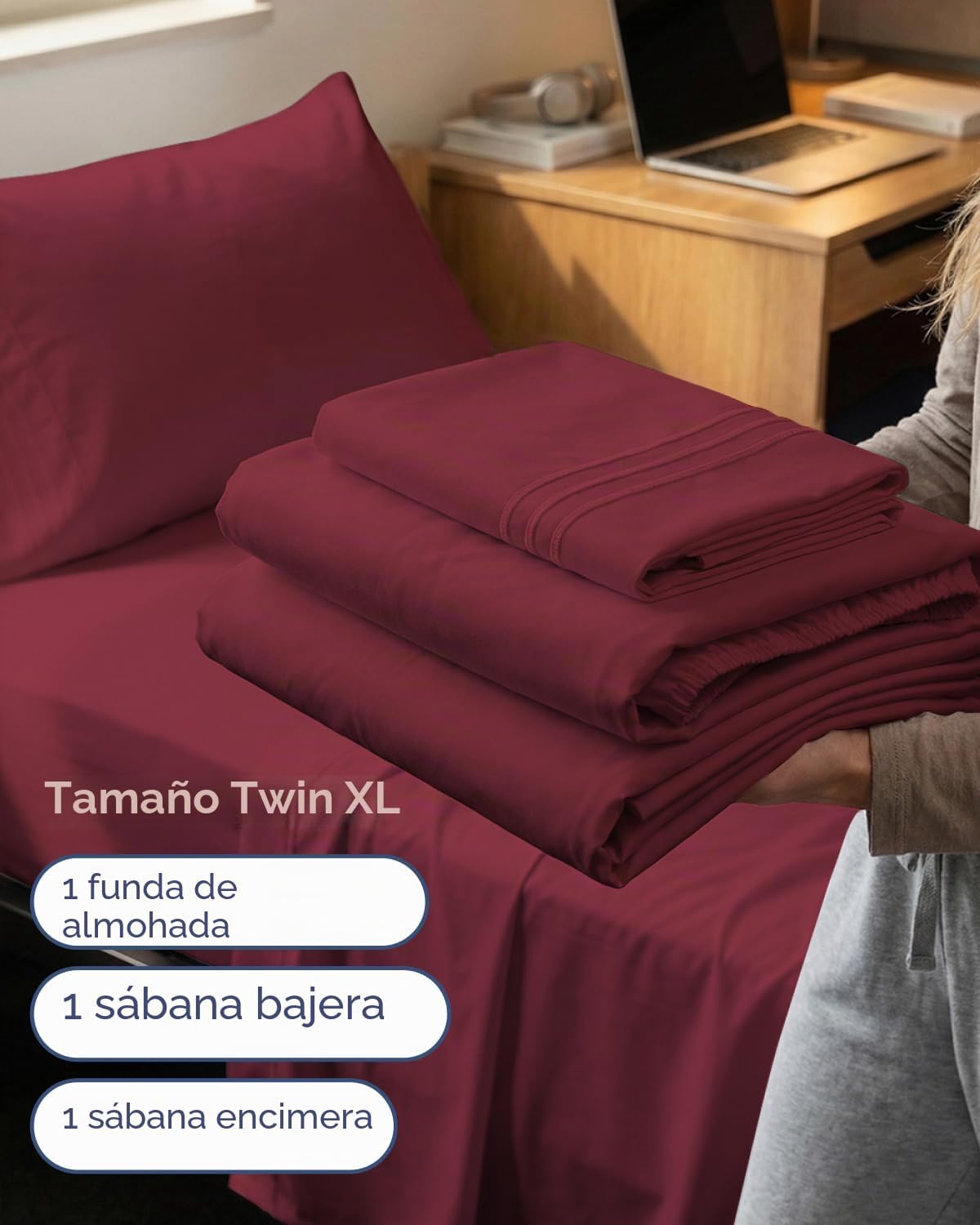 JUEGO DE SÁBANAS TWIN XL 3 PIEZAS MICROFIBRA BURDEO - 3