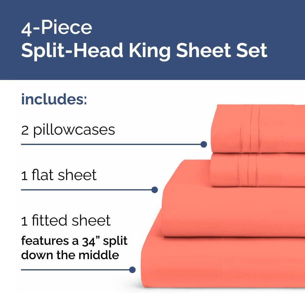 JUEGO DE SÁBANAS SPLIT KING FLEX TOP 4 PIEZAS CORAL - 3