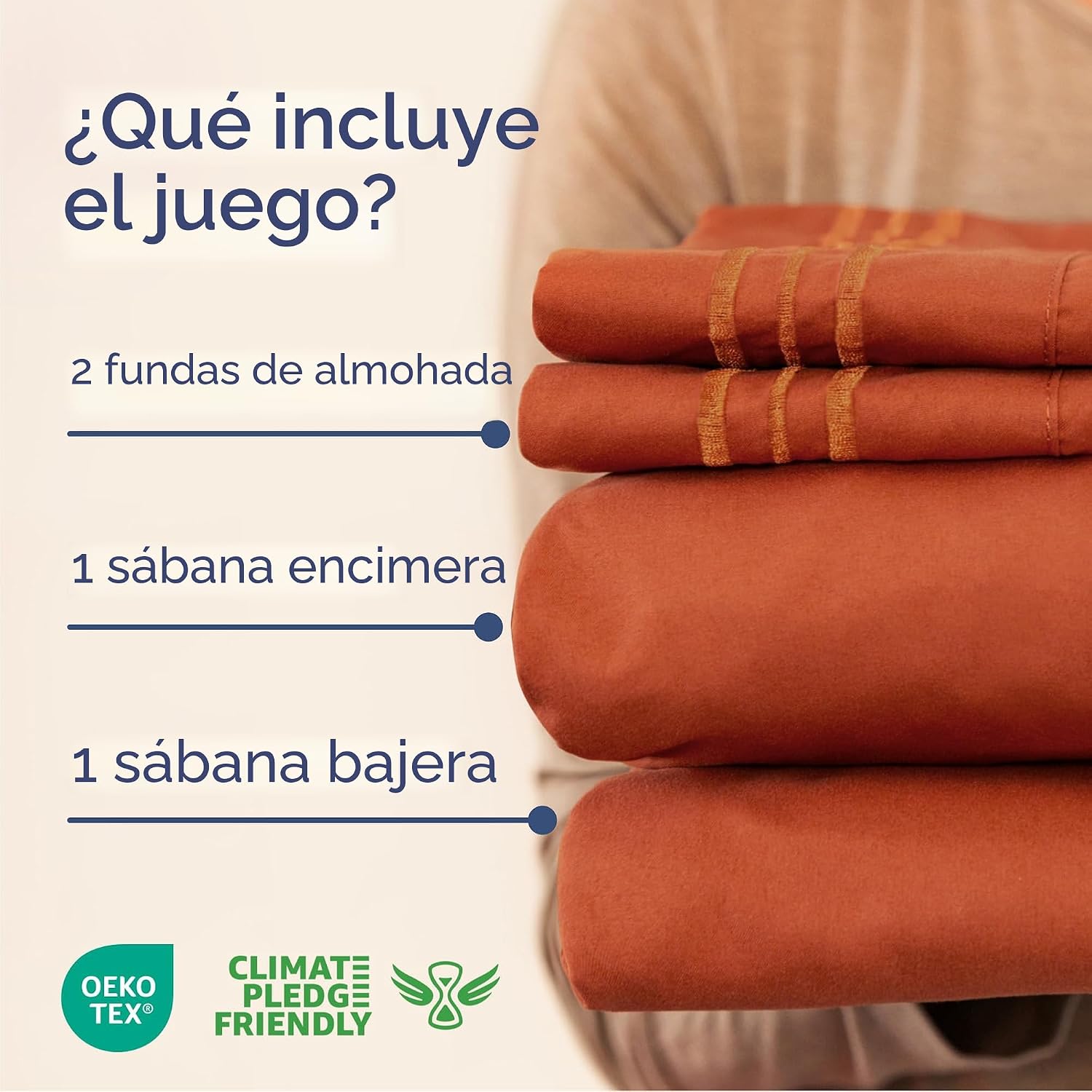 JUEGO DE SÁBANAS QUEEN SIZE 4 PIEZAS MICROFIBRA TERRACOTA - 2