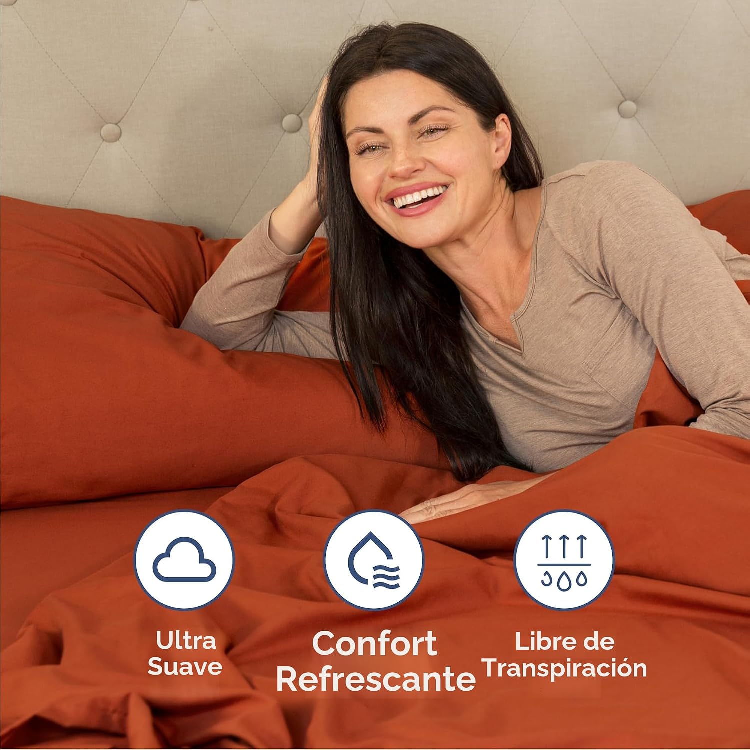 JUEGO DE SÁBANAS QUEEN SIZE 4 PIEZAS MICROFIBRA TERRACOTA - 4