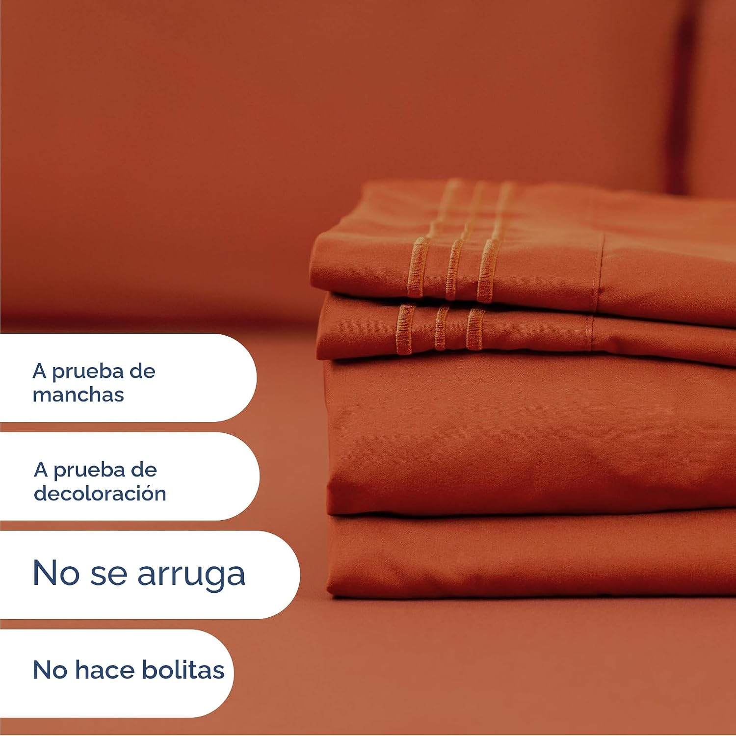 JUEGO DE SÁBANAS QUEEN SIZE 4 PIEZAS MICROFIBRA TERRACOTA - 5