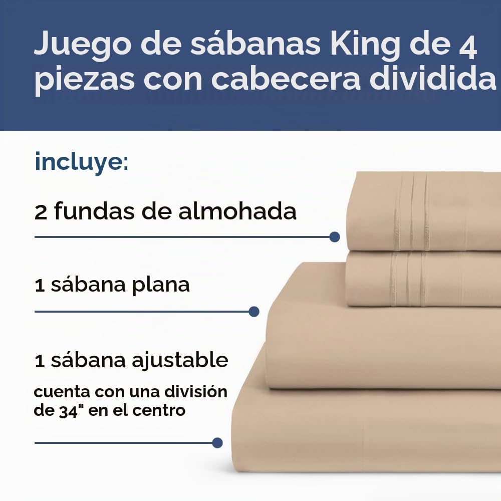 JUEGO DE SÁBANAS SPLIT KING FLEX TOP 4 PIEZAS CGK UNLIMITED CREMA - 3