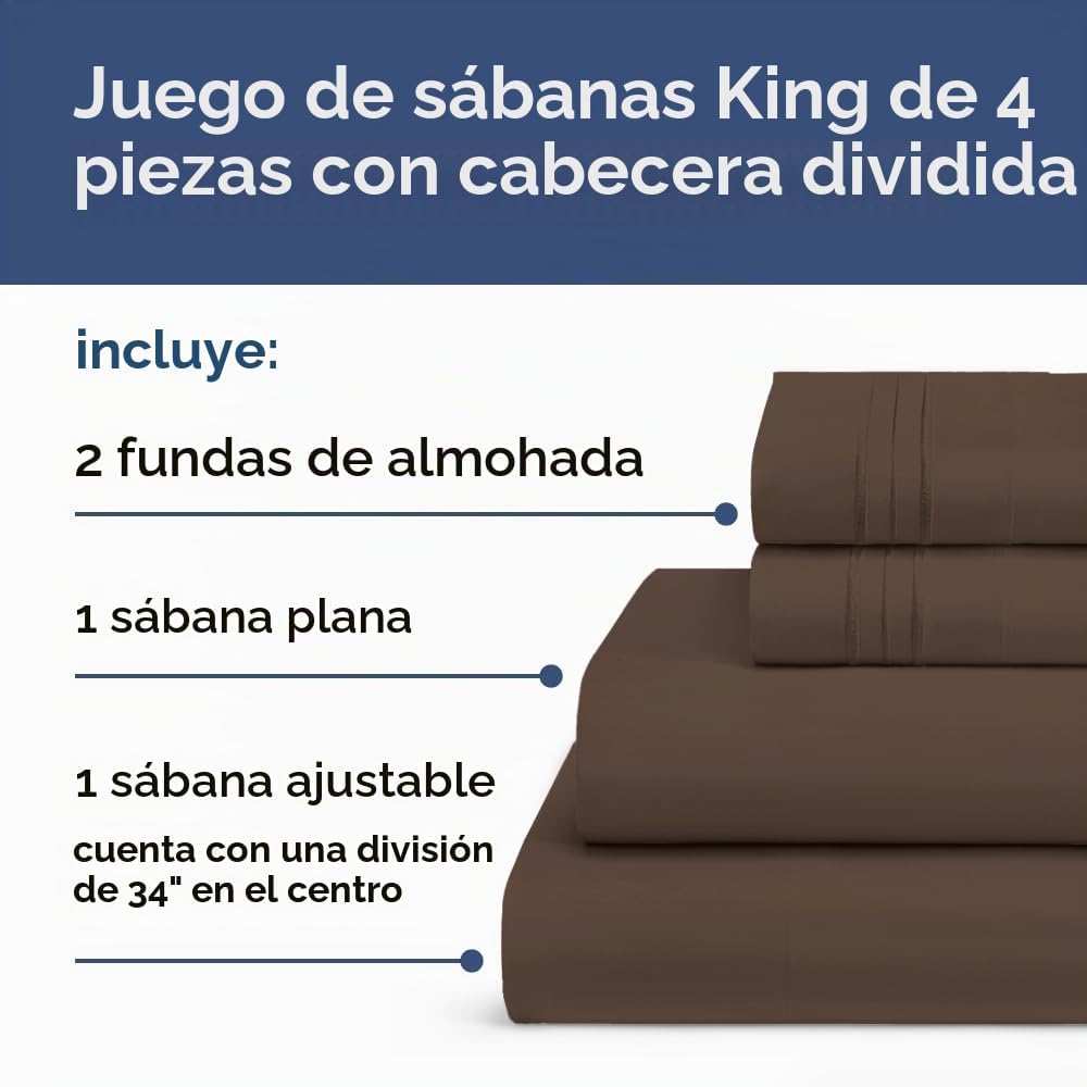 JUEGO DE SÁBANAS SPLIT KING CGK UNLIMITED MARRÓN 4 PIEZAS - 3