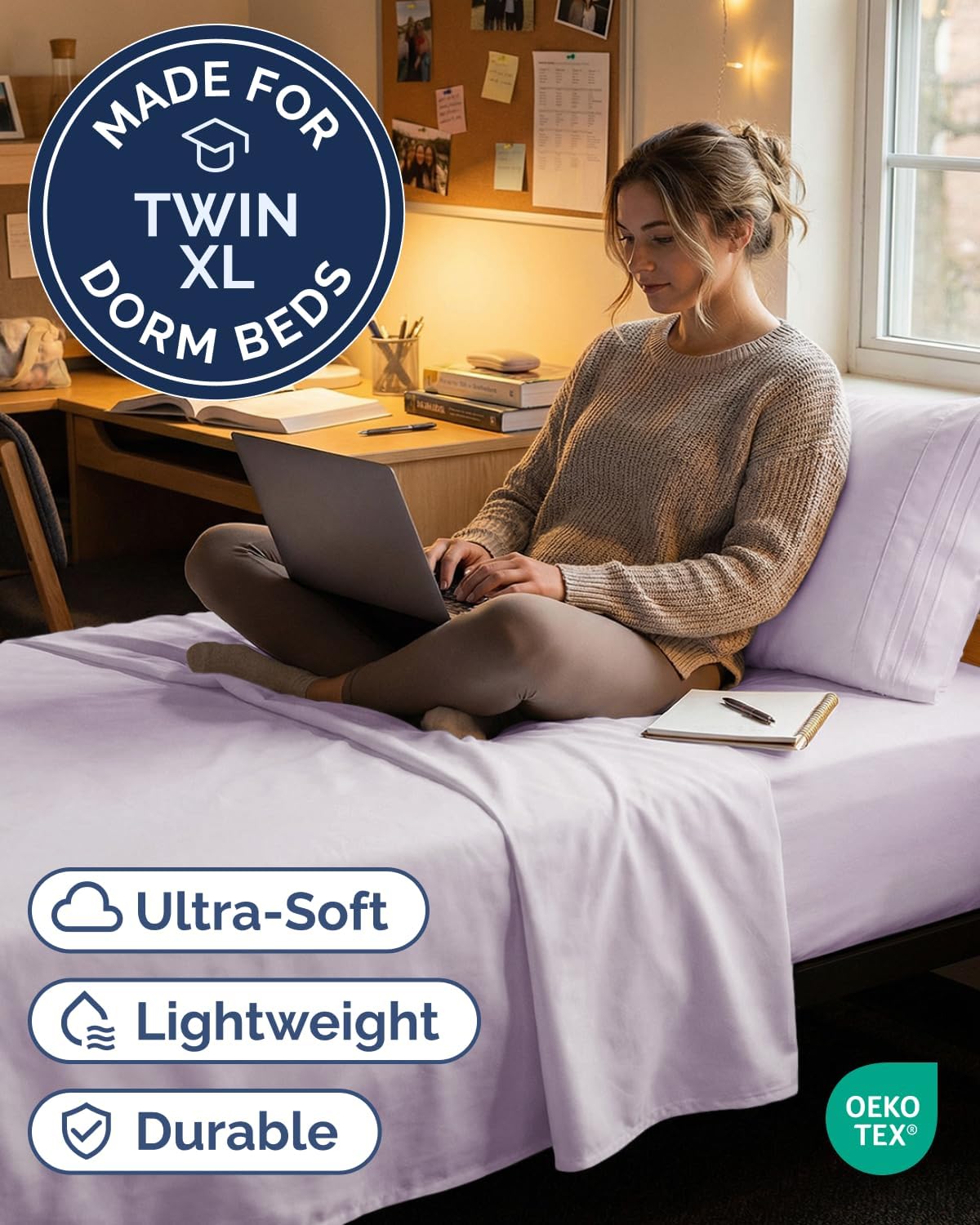 JUEGO DE SÁBANAS TWIN XL 3 PIEZAS CGK UNLIMITED MICROFIBRA LAVANDA - 2