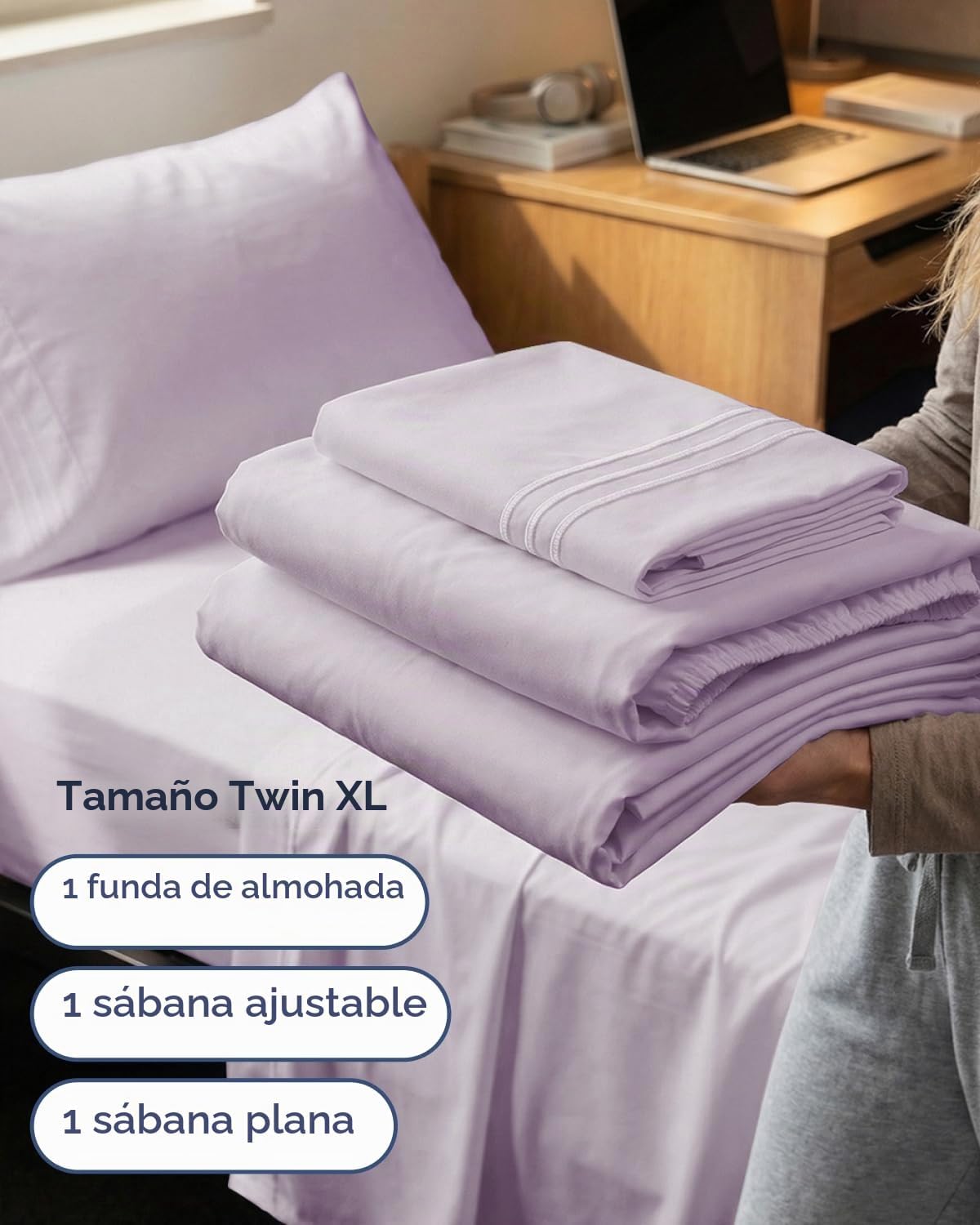 JUEGO DE SÁBANAS TWIN XL 3 PIEZAS CGK UNLIMITED MICROFIBRA LAVANDA - 3