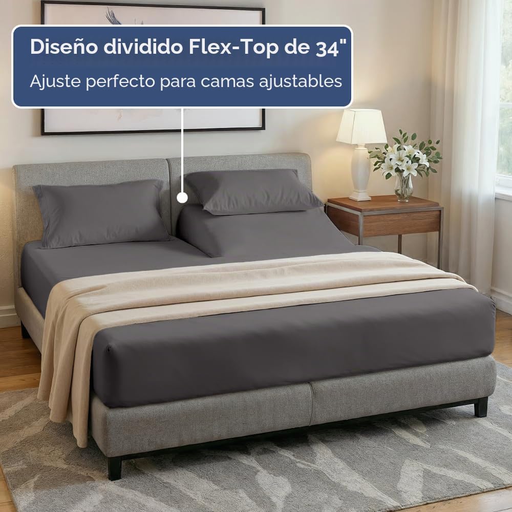 JUEGO DE SÁBANAS SPLIT KING CGK UNLIMITED GRIS OSCURO 4 PIEZAS - 4
