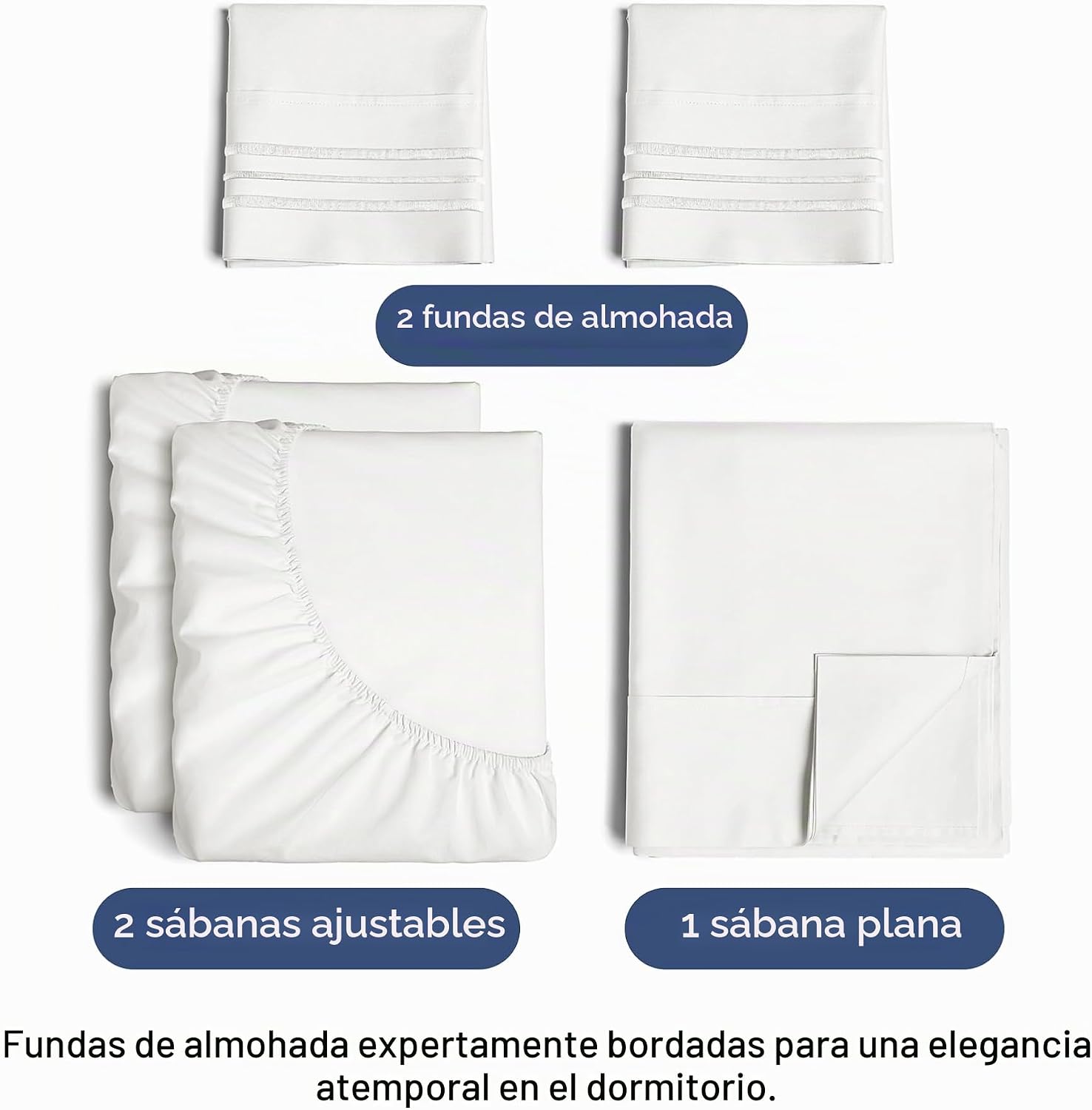 JUEGO DE SÁBANAS SPLIT KING MICROFIBRA BLANCO ANTIGUO 5 PIEZAS - 2