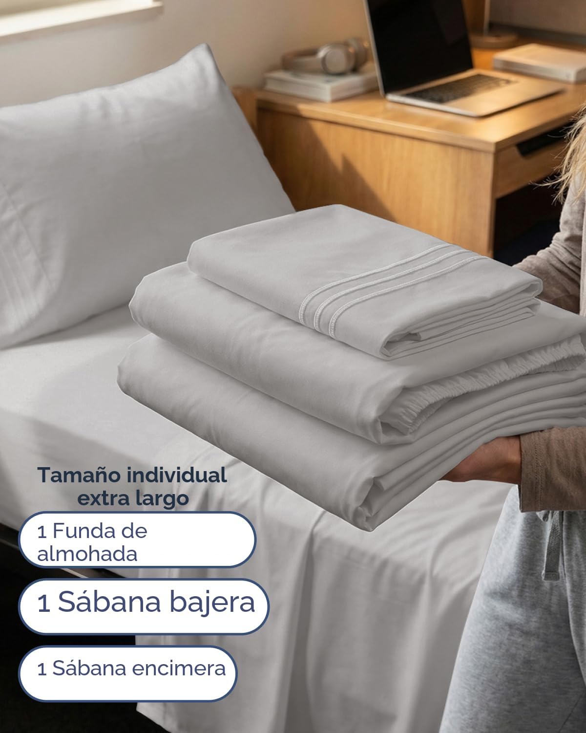 JUEGO DE SÁBANAS TWIN XL 3 PIEZAS MICROFIBRA GRIS FRANCÉS - 3