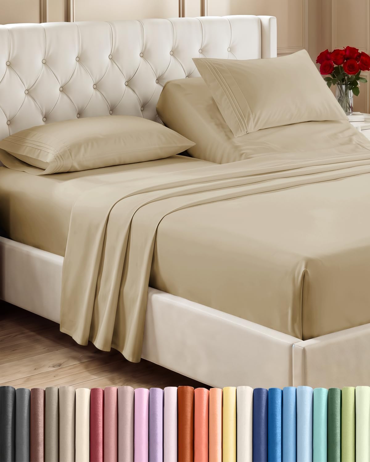 JUEGO DE SÁBANAS SPLIT KING CGK UNLIMITED BEIGE 4 PIEZAS - 1