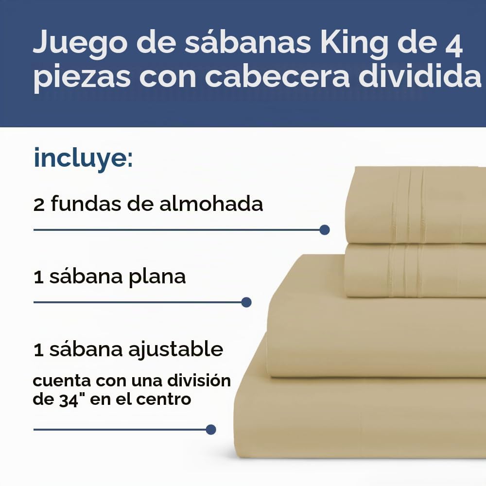 JUEGO DE SÁBANAS SPLIT KING CGK UNLIMITED BEIGE 4 PIEZAS - 3