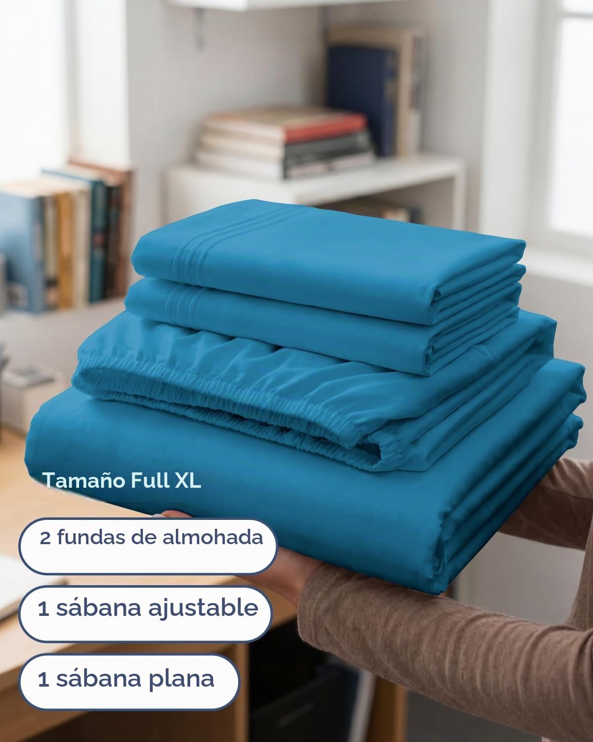 JUEGO DE SÁBANAS FULL XL 4 PIEZAS CGK UNLIMITED AZUL DENIM - 3