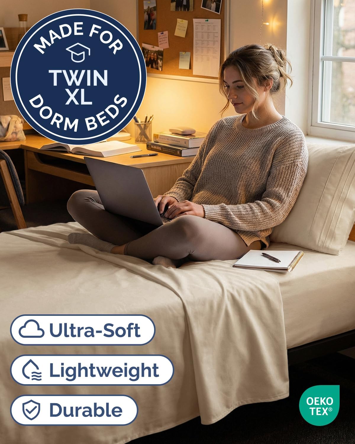 JUEGO DE SÁBANAS TWIN XL 3 PIEZAS CGK UNLIMITED MICROFIBRA CREMA - 2