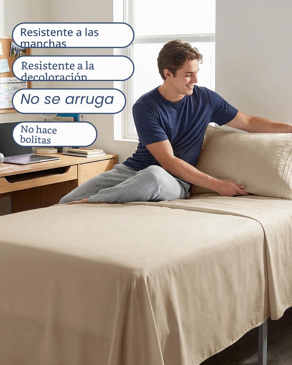 JUEGO DE SÁBANAS TWIN XL 3 PIEZAS CGK UNLIMITED MICROFIBRA CREMA - 5