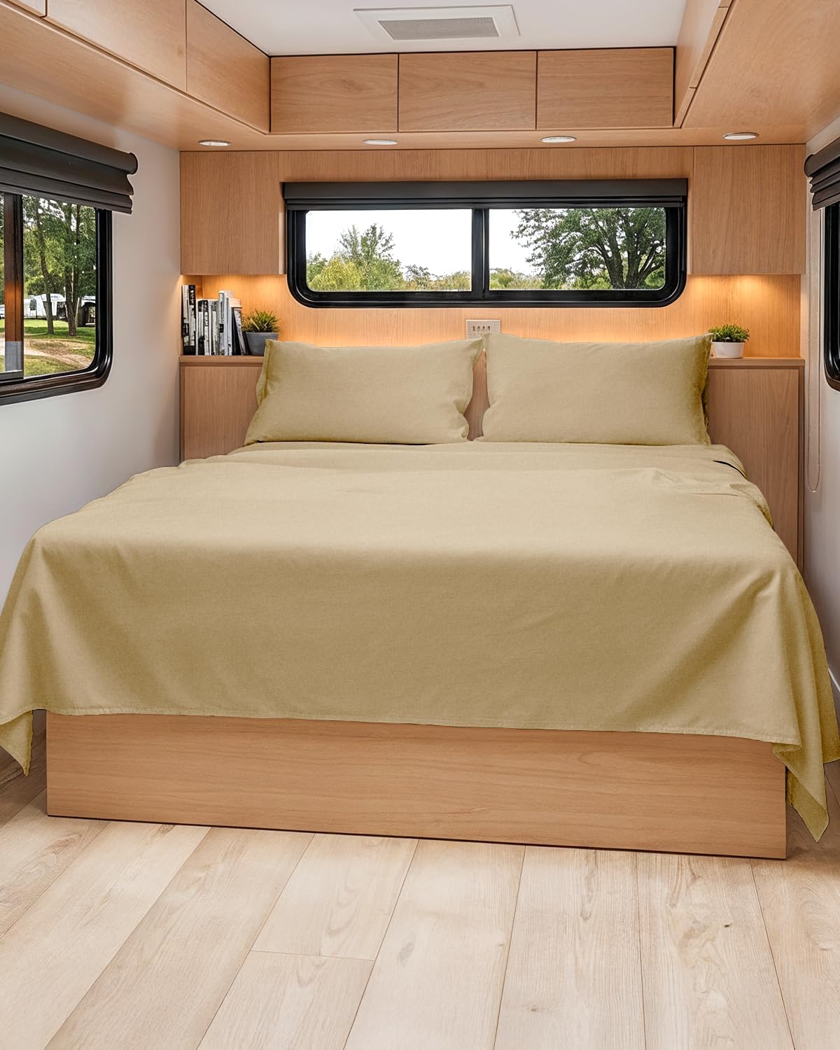 JUEGO DE SÁBANAS RV SHORT QUEEN 4 PIEZAS COLOR TAN - 1
