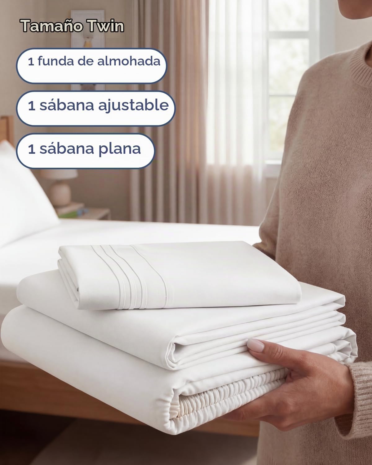 JUEGO DE SÁBANAS TWIN SIZE 3 PIEZAS MICROFIBRA BLANCO ANTIGUO - 3